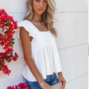 Miou Muse Women’s Top - halter style ruffles, white